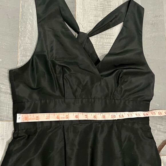 J Crew Black Silk Faux Wrap BodiceV Neck Tank Criss Cross Back Sheath Dress 6 - Picture 7 of 11